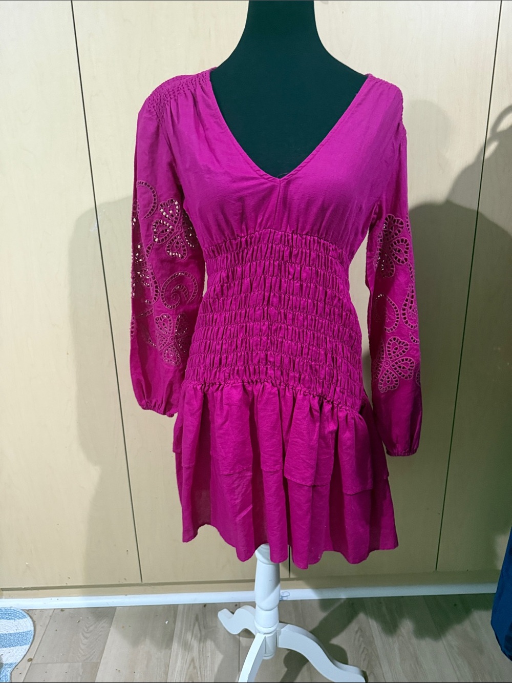 Boho Inc International Fuchsia Tiered lace sleeves Dress